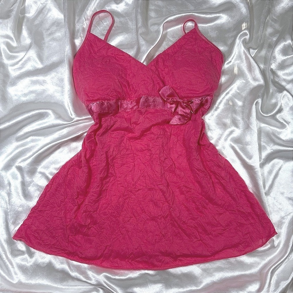 y2k Rue21 Camisole Pink Excellent Crinkle Satin Bow Empire Waist Top XL